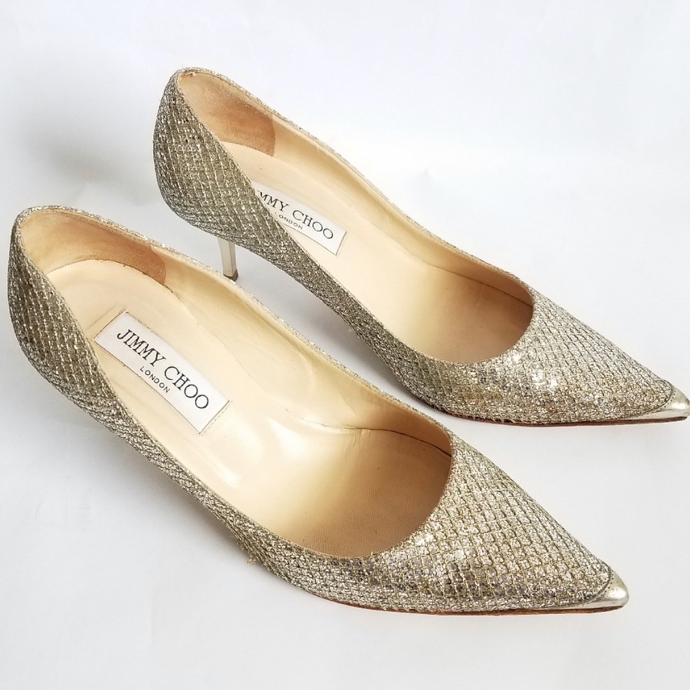 JIMMY CHOO Abel Pumps Leather Trim Glitter Mesh